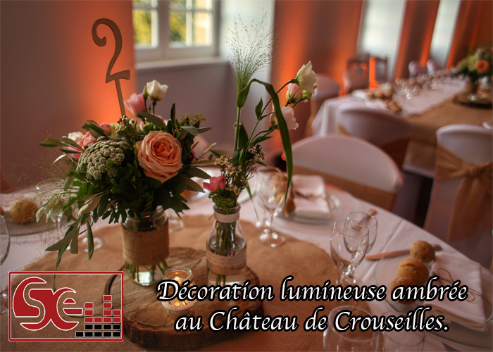 modele decoration de table mariage champetre decoration lumineuse ambre ambree orange fleurs bois dj djette sud evenements sonorisation animation mariage wedding chateau de crouseilles