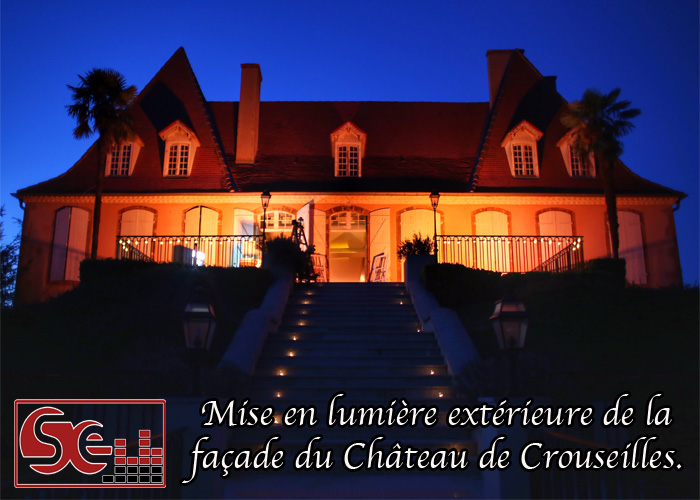 dj djette animation mariage sud evenements sonorisation pau bearn chateau de crouseille mise en lumiere exterieure facade orange ambre ambree decoration lumineuse