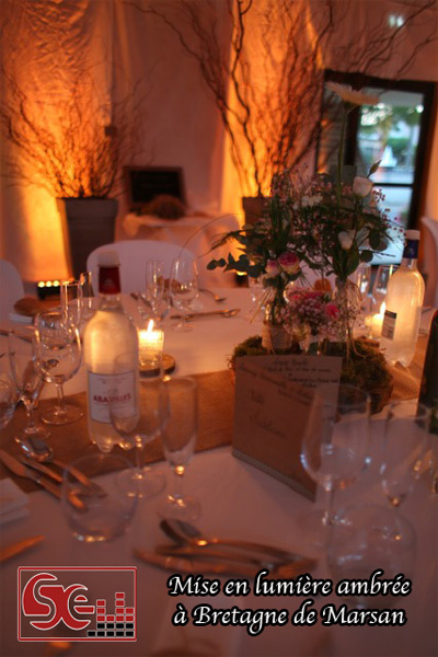 mise en lumiere ambre ambree orange decoration salle des fetes domaine de reception mise en valeur decoration lumineuse animation mariage dj djette sud evenements sonorisation bretagne de marsan