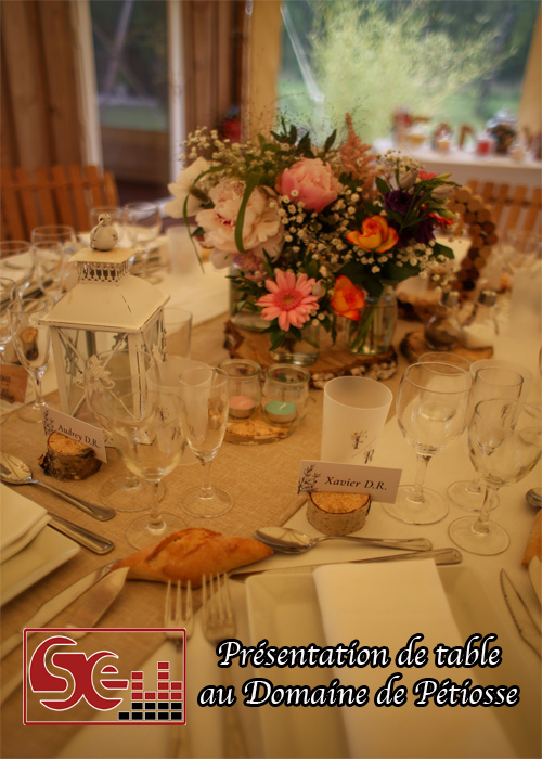 presentation de table domaine de petiosse saint julien en born mimizan sud landes dj sud evenements sonorisation pays basque bayonne bearn pau animation dj djette animateur ambiance lieu de reception mise en lumiere