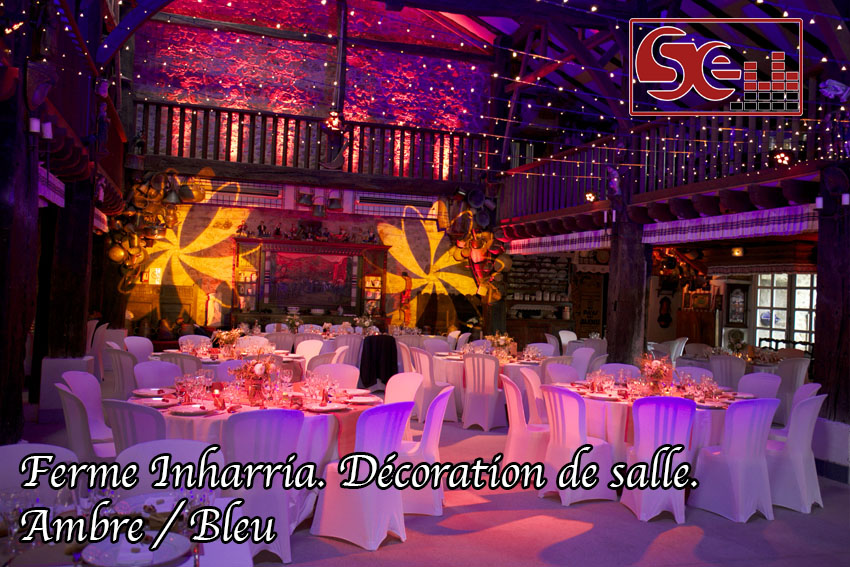 décoration ambre et bleu de la ferme inharria. Mariage a saint pée avec traiteur daguerre