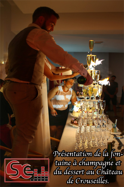 presentation fontaine a champagne dessert piece montee mise en lumiere musique ambiance dynamique dj djette sud evenements sonorisation